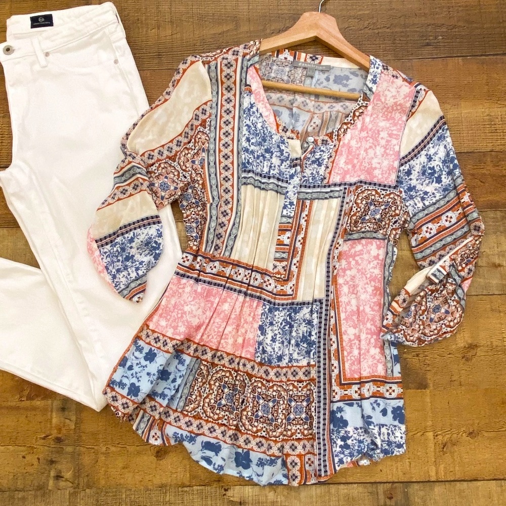 Patchwork Casual Blouse Soft Lightweight Spring Summer